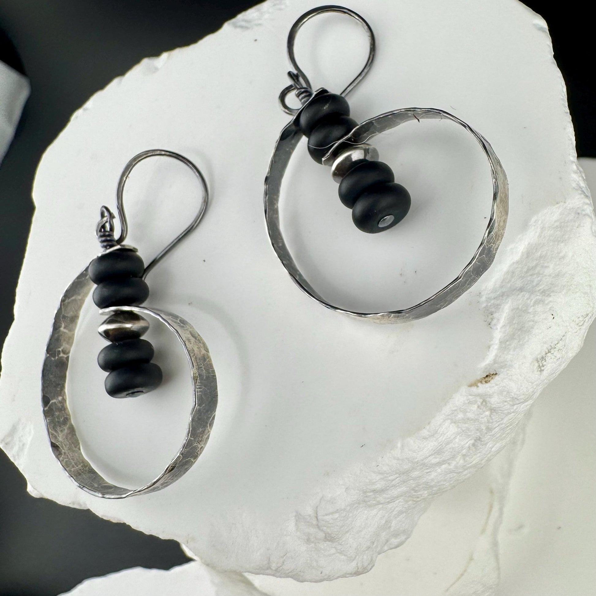 Navajo Pearl Black Onyx Earrings in Sterling Silver | Handcrafted Onyx Jewelry