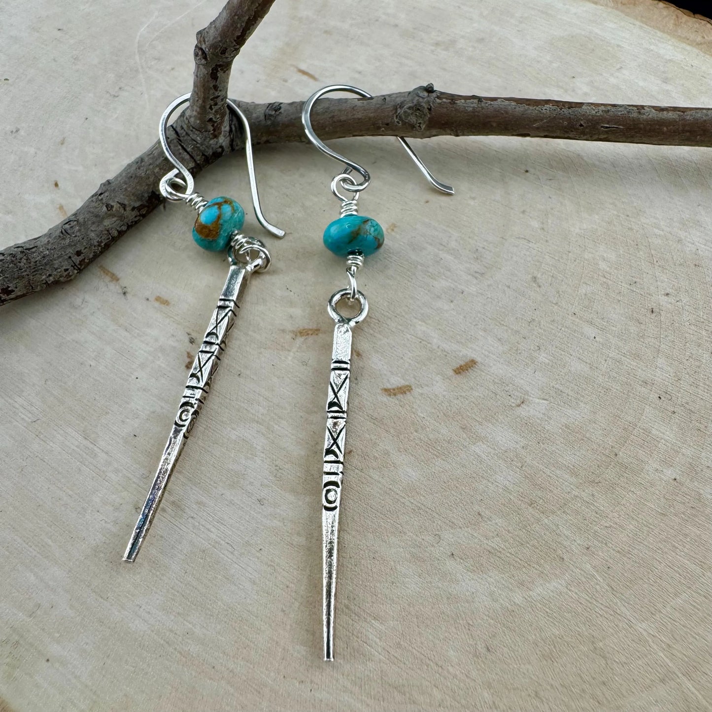 Turquoise Spike Sterling Silver Drop Earrings: Kingman Turquoise