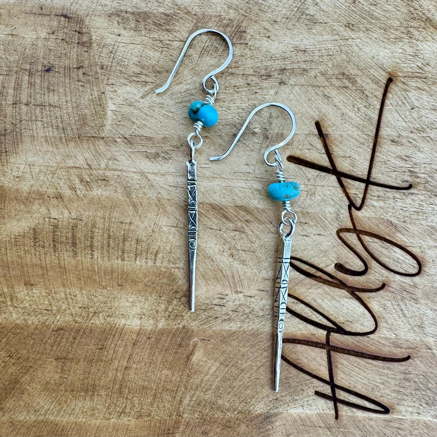 Turquoise Spike Sterling Silver Drop Earrings: Kingman Turquoise