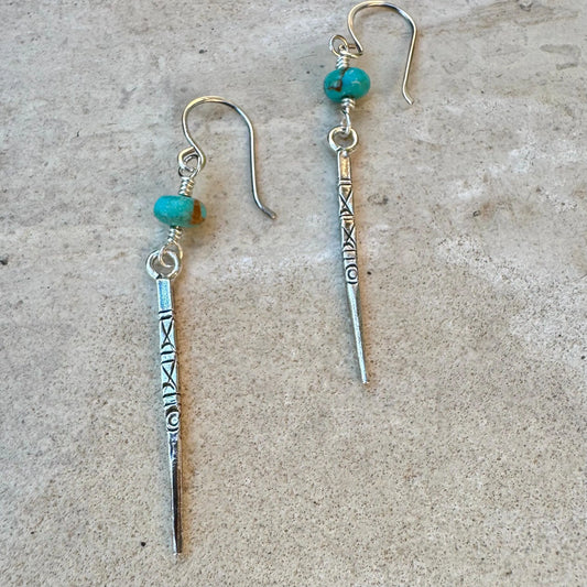 Turquoise Spike Sterling Silver Drop Earrings: Kingman Turquoise