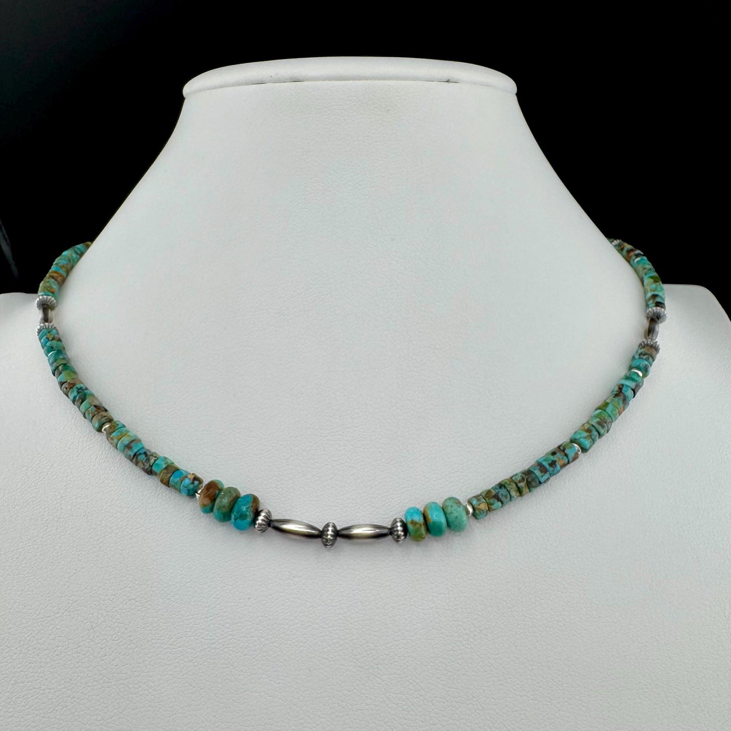 Kingman Turquoise Navajo Pearl Necklace, Sterling Silver Southwestern Gemstone Jewelry