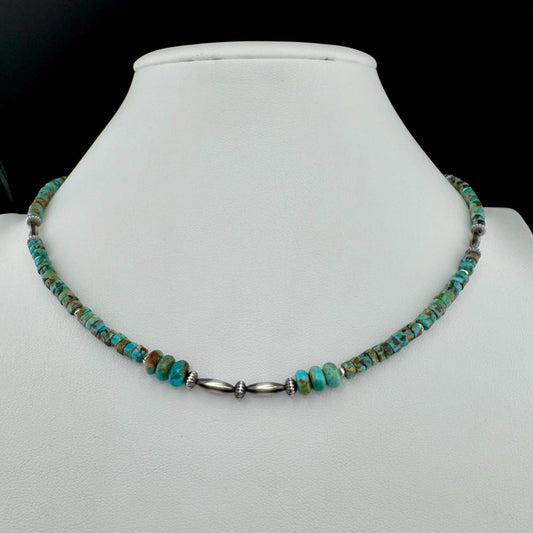 Kingman Turquoise Navajo Pearl Necklace, Sterling Silver Southwestern Gemstone Jewelry
