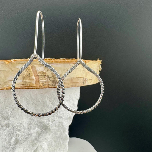 Sterling Silver Earrings, Handcrafted Smooth or Rope Design, Teardrop Sterling Silver Earrings