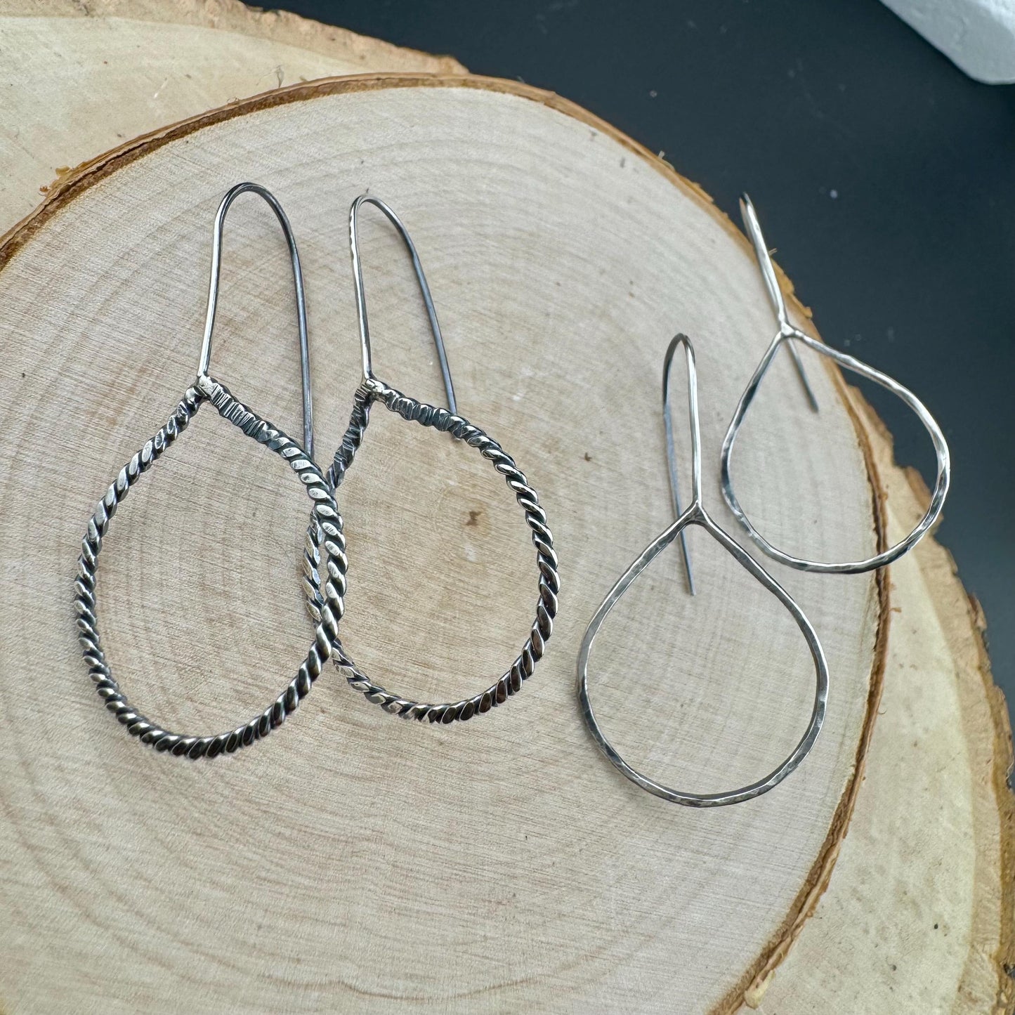 Sterling Silver Earrings, Handcrafted Smooth or Rope Design, Teardrop Sterling Silver Earrings