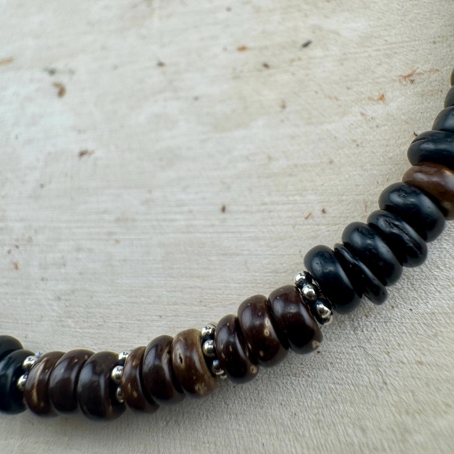 Sterling Silver Coconut Wood Ankle Bracelet, Beach Anklet, Dainty Boho Anklet
