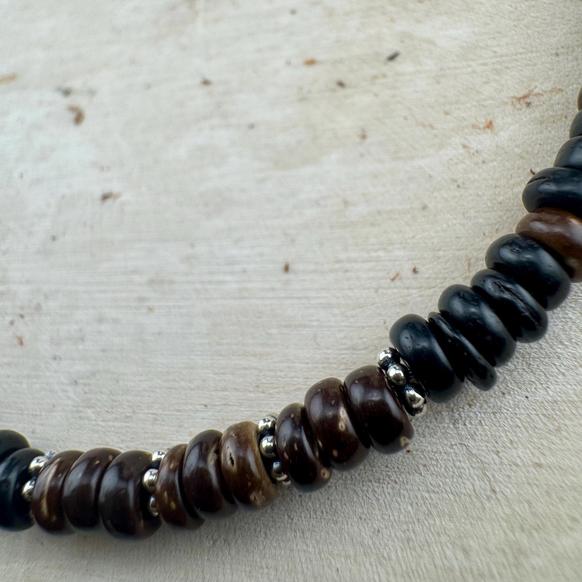 Sterling Silver Coconut Wood Ankle Bracelet, Beach Anklet, Dainty Boho Anklet