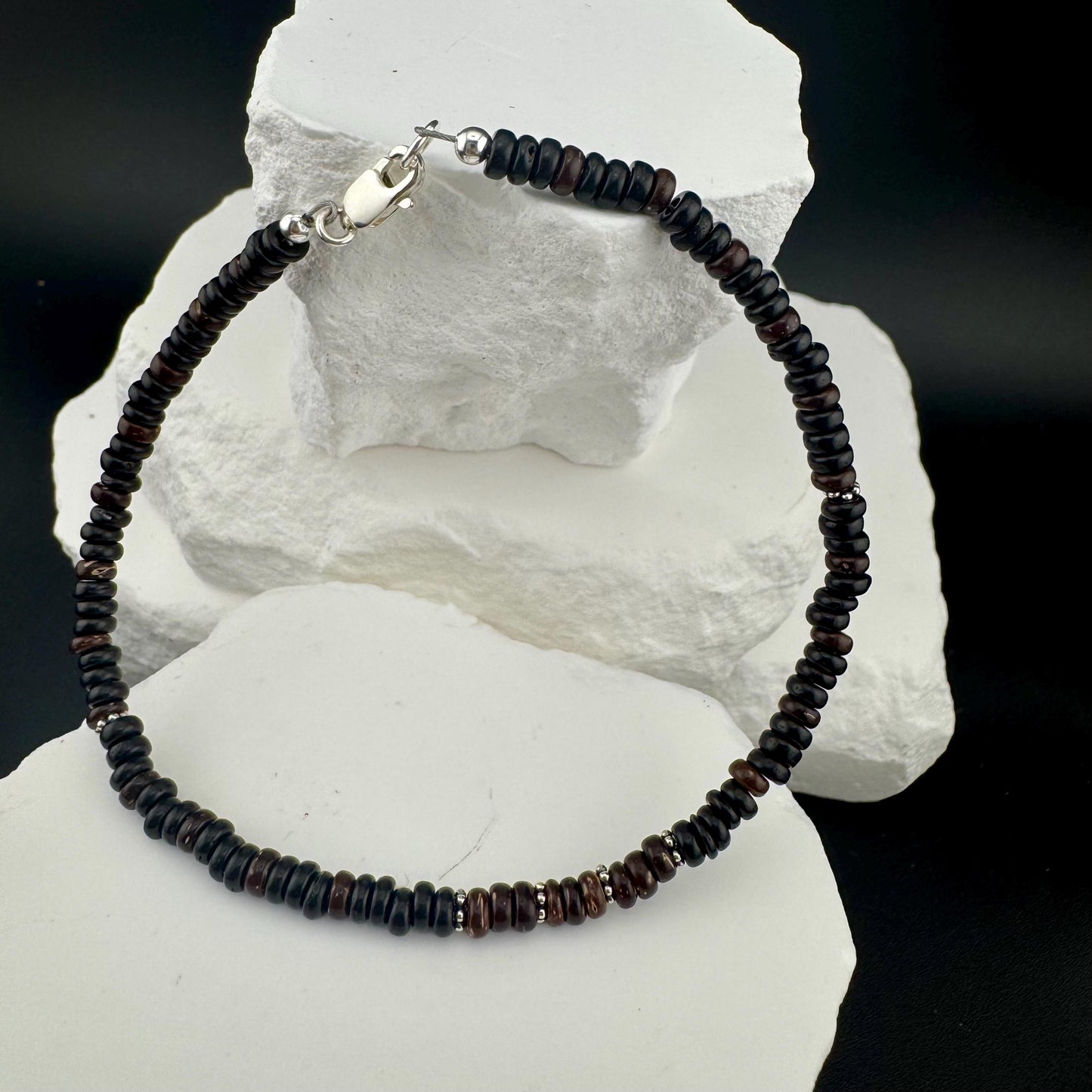 Sterling Silver Coconut Wood Ankle Bracelet, Beach Anklet, Dainty Boho Anklet