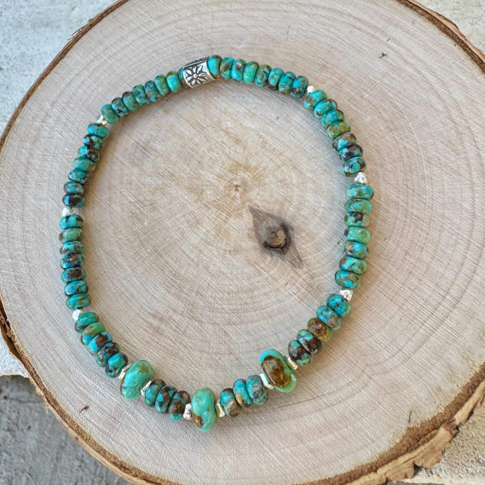 Stretch Kingman Turquoise Sterling Silver Stretch Bracelet, Natural Gemstone Jewelry, Turquoise Jewelry