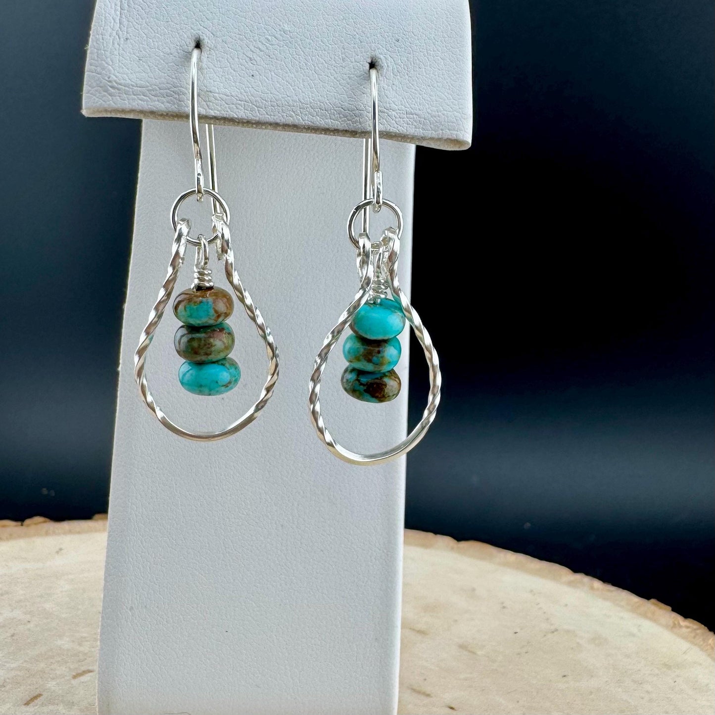 Sterling Silver Kingman Turquoise Teardrop Earrings - Twisted Wire Women's Jewelry