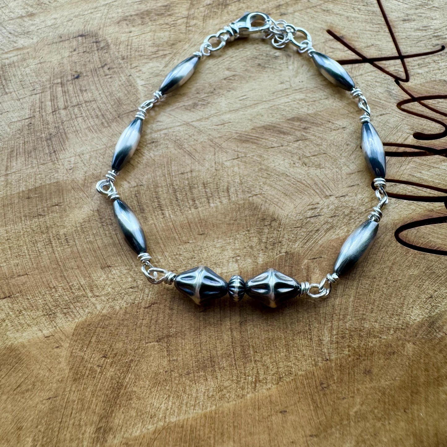 Navajo Pearl Wire Wrapped Bracelet, Sterling Silver Beaded Bracelet, Southwestern Jewelry, Handmade Bracelet