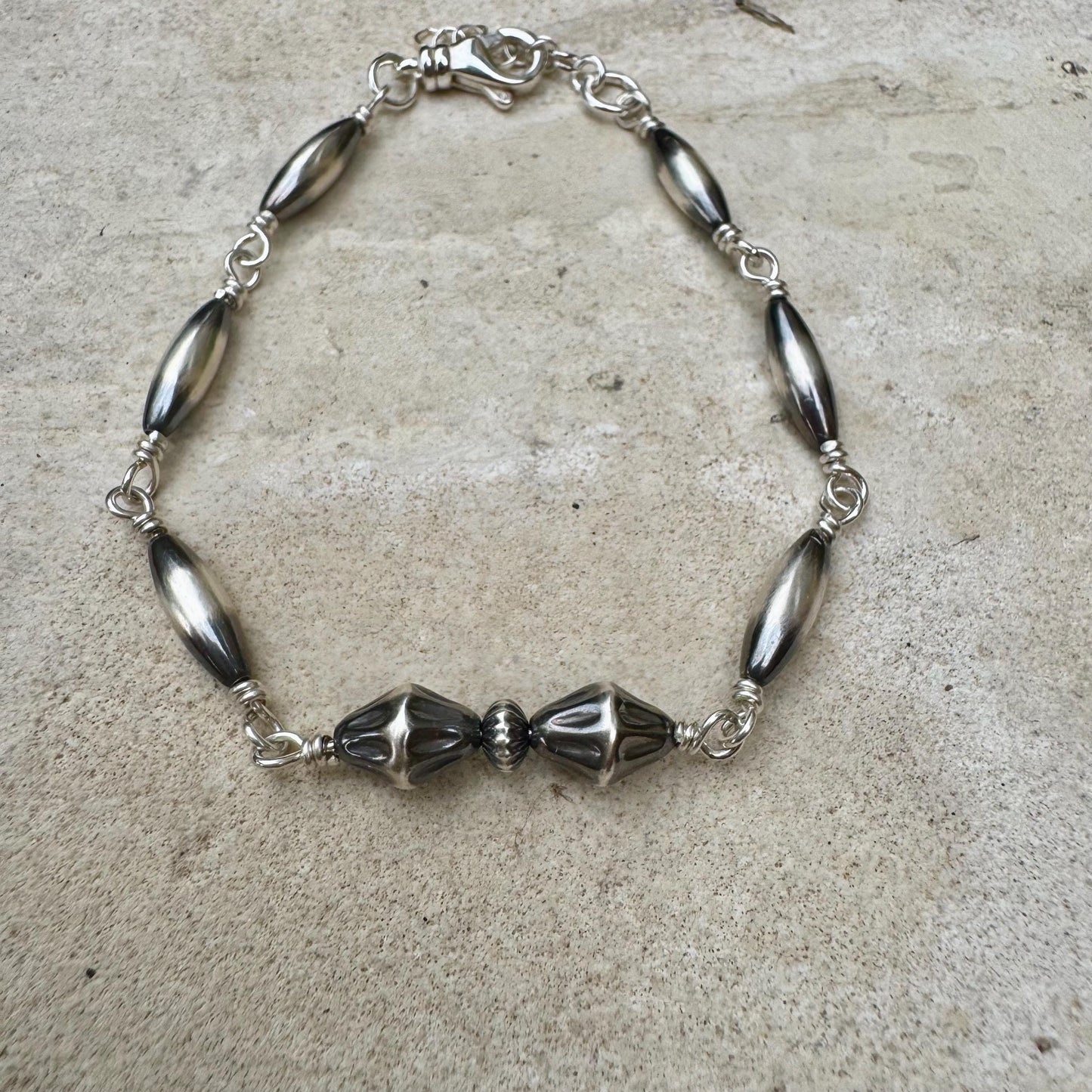 Navajo Pearl Wire Wrapped Bracelet, Sterling Silver Beaded Bracelet, Southwestern Jewelry, Handmade Bracelet