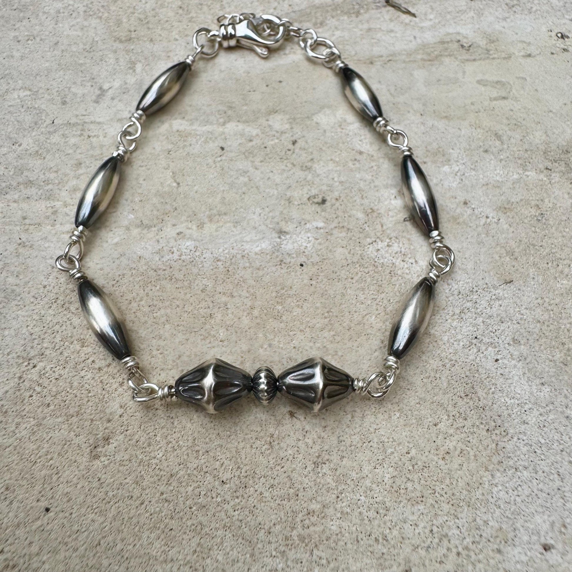 Navajo Pearl Wire Wrapped Bracelet, Sterling Silver Beaded Bracelet, Southwestern Jewelry, Handmade Bracelet