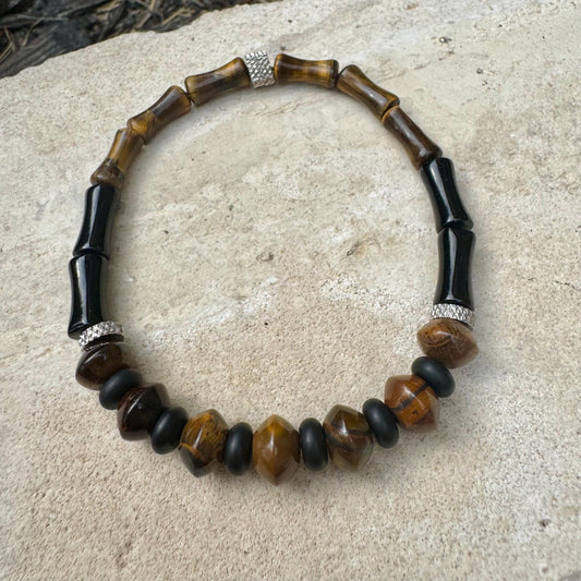 Tiger's Eye and Onyx Stretch Bracelet - Natural Gemstone Jewelry