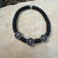 Onyx Stretch Bracelet with Stainless Steel Crosses, Stretch Gemstone Jewelry