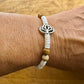Jasper and White Seashell Lotus Charm Stretch Bracelet