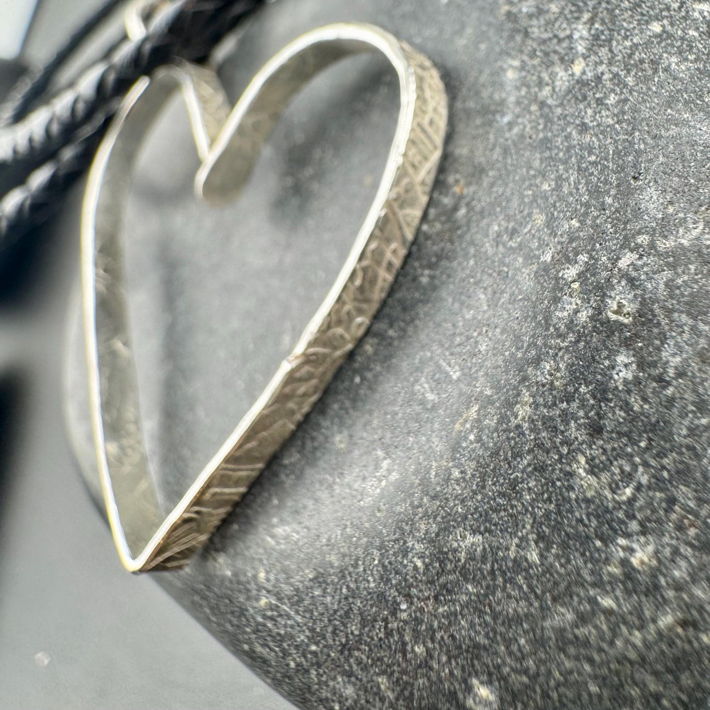Handmade Sterling Silver Heart Pendant on Genuine Braided Leather Necklace