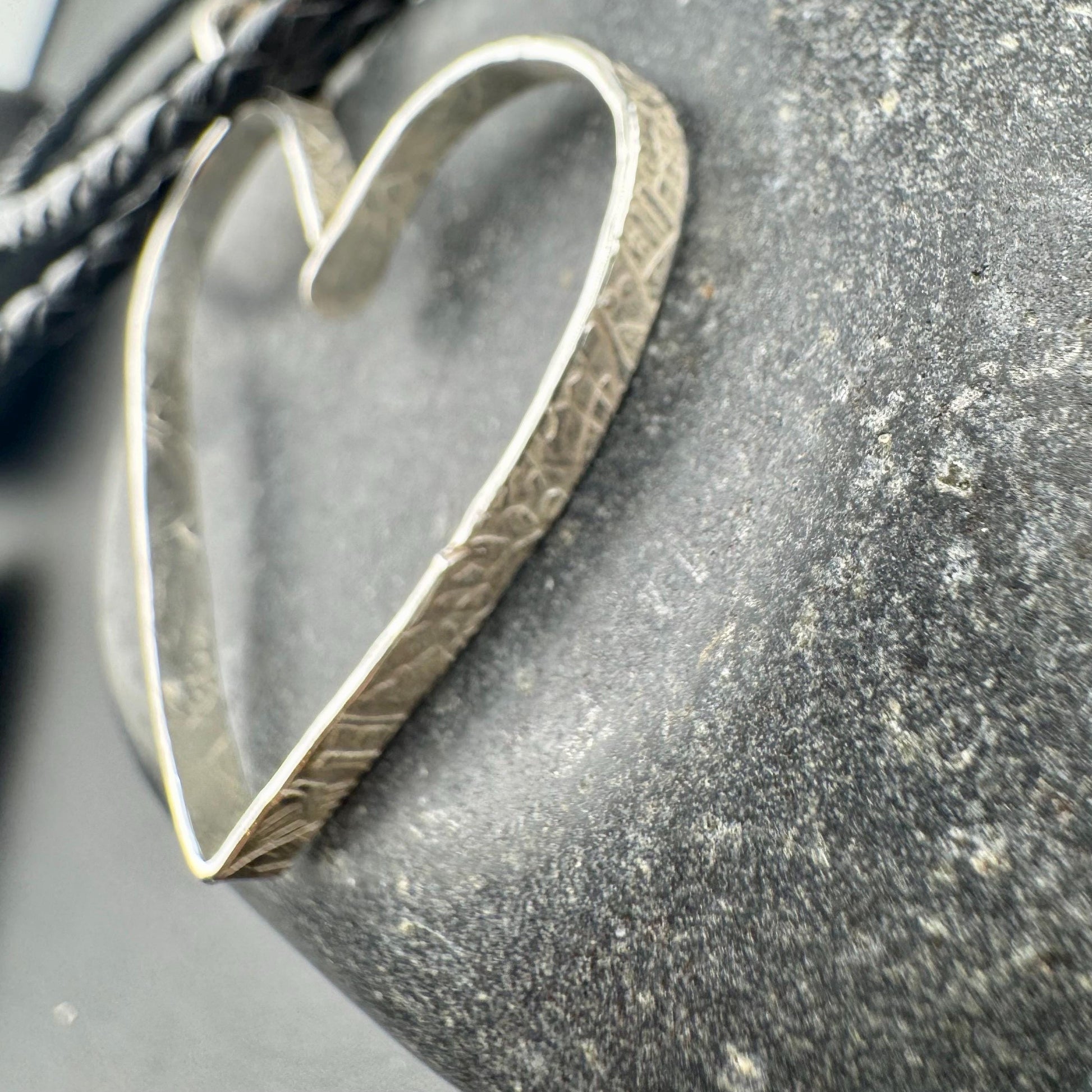 Handmade Sterling Silver Heart Pendant on Genuine Braided Leather Necklace