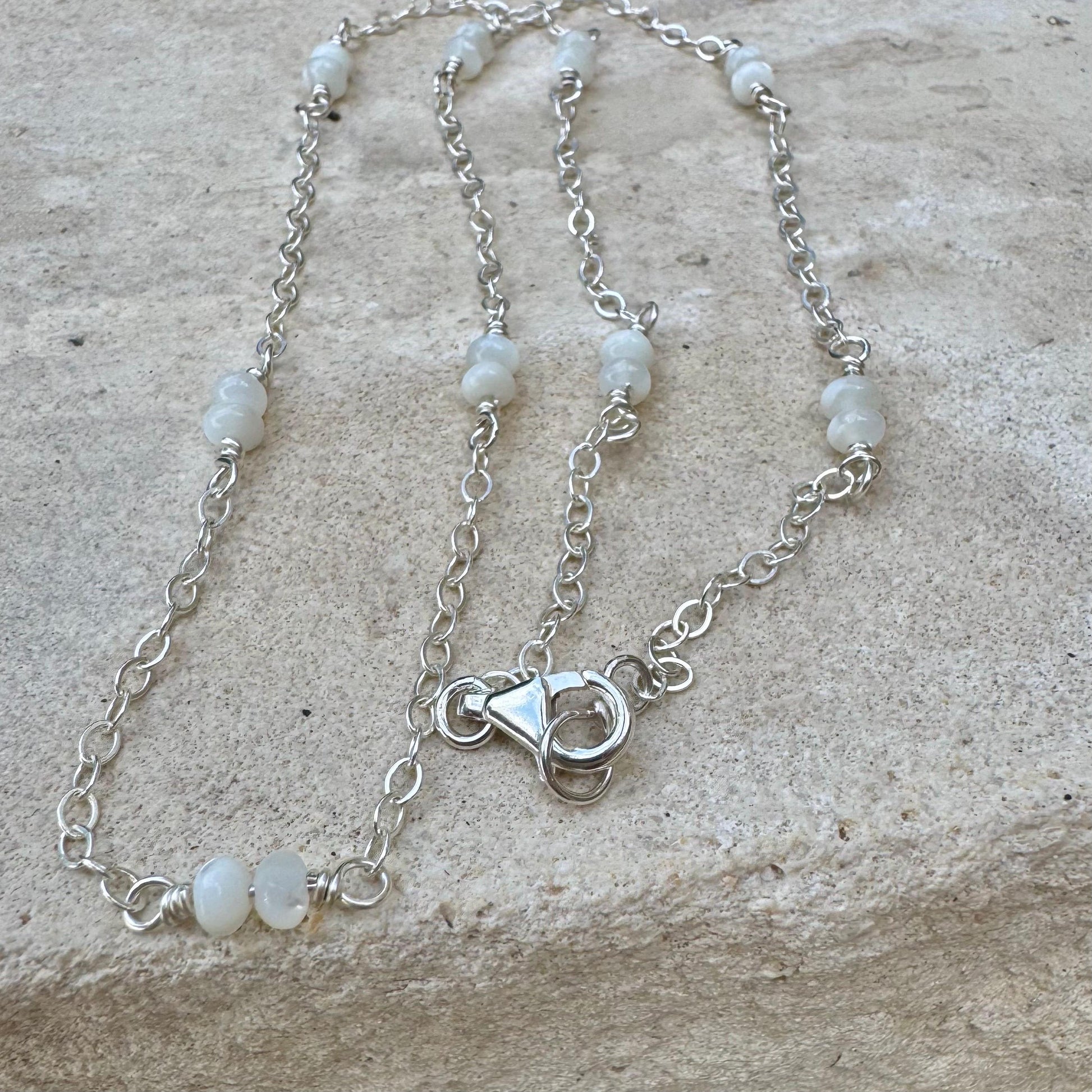 Sterling Silver Cable Chain with Mother of Pearl Spacer Necklace, Pearl Jewelry, Unique Gemstone Necklace