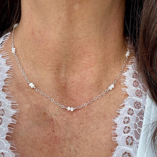 Sterling Silver Cable Chain with Mother of Pearl Spacer Necklace, Pearl Jewelry, Unique Gemstone Necklace