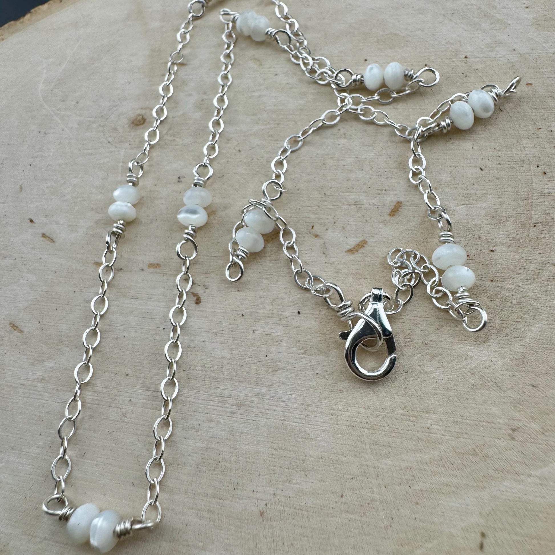 Sterling Silver Cable Chain with Mother of Pearl Spacer Necklace, Pearl Jewelry, Unique Gemstone Necklace
