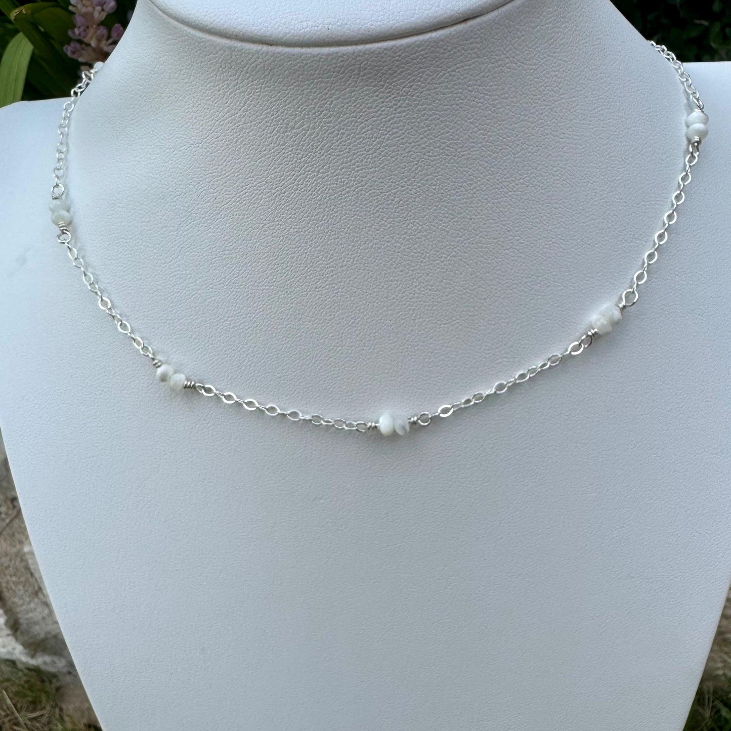 Sterling Silver Cable Chain with Mother of Pearl Spacer Necklace, Pearl Jewelry, Unique Gemstone Necklace
