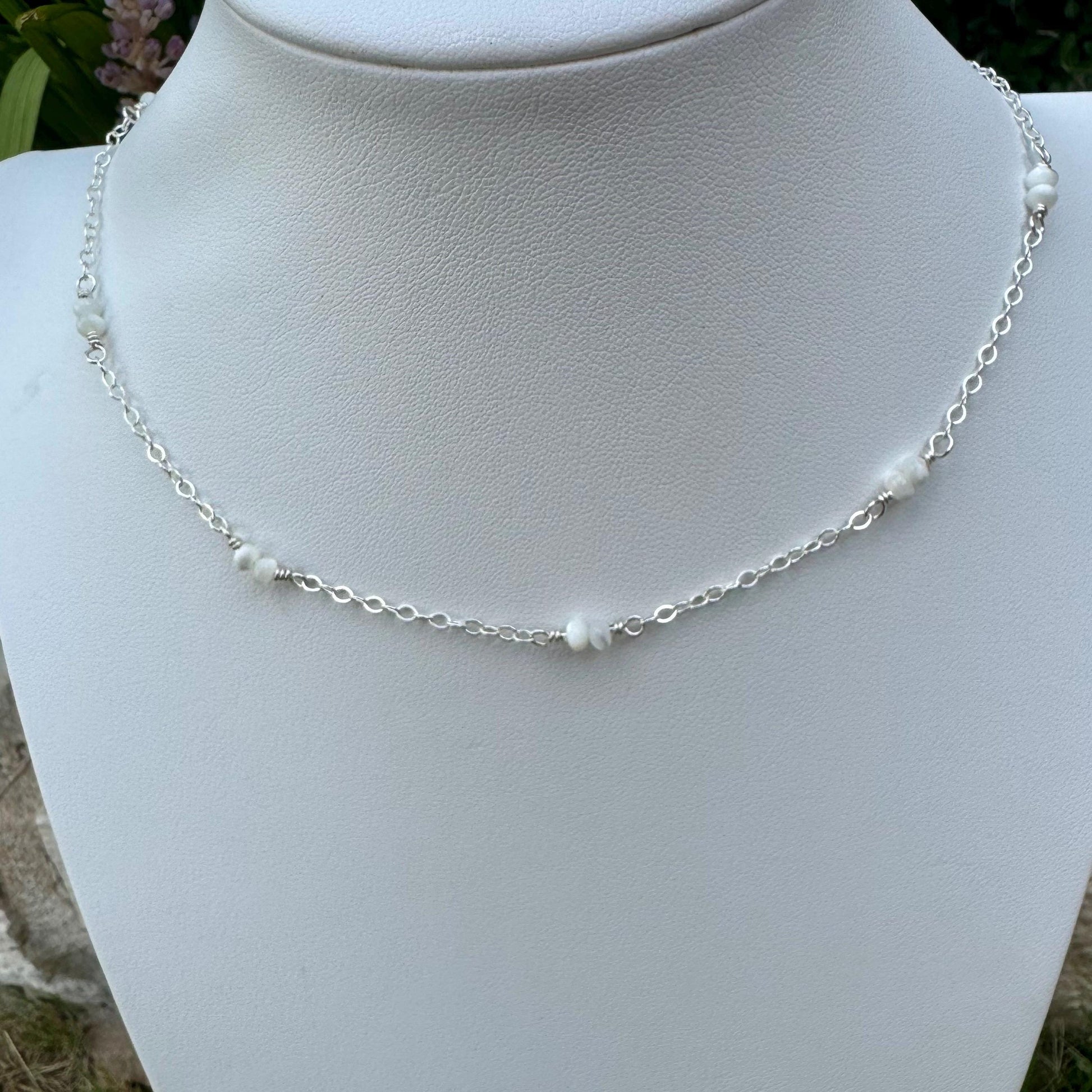 Sterling Silver Cable Chain with Mother of Pearl Spacer Necklace, Pearl Jewelry, Unique Gemstone Necklace
