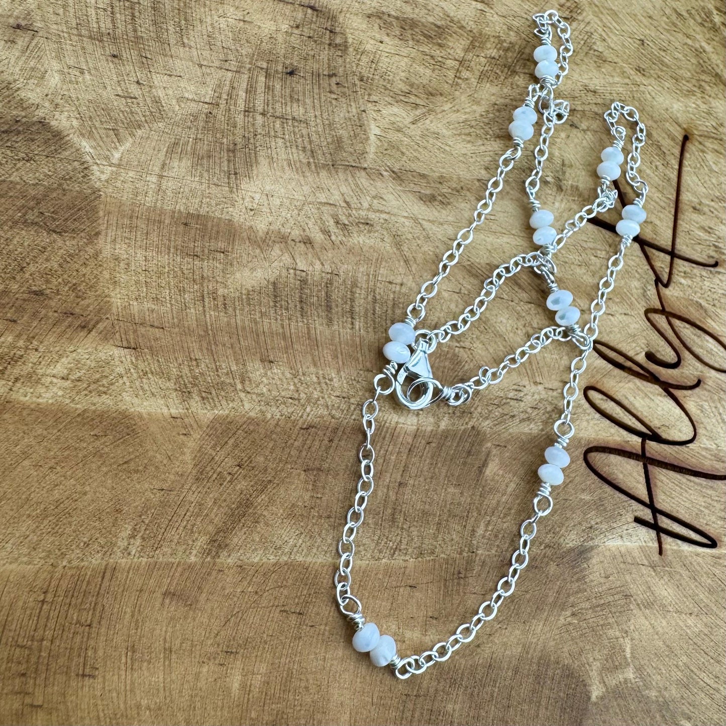 Sterling Silver Cable Chain with Mother of Pearl Spacer Necklace, Pearl Jewelry, Unique Gemstone Necklace