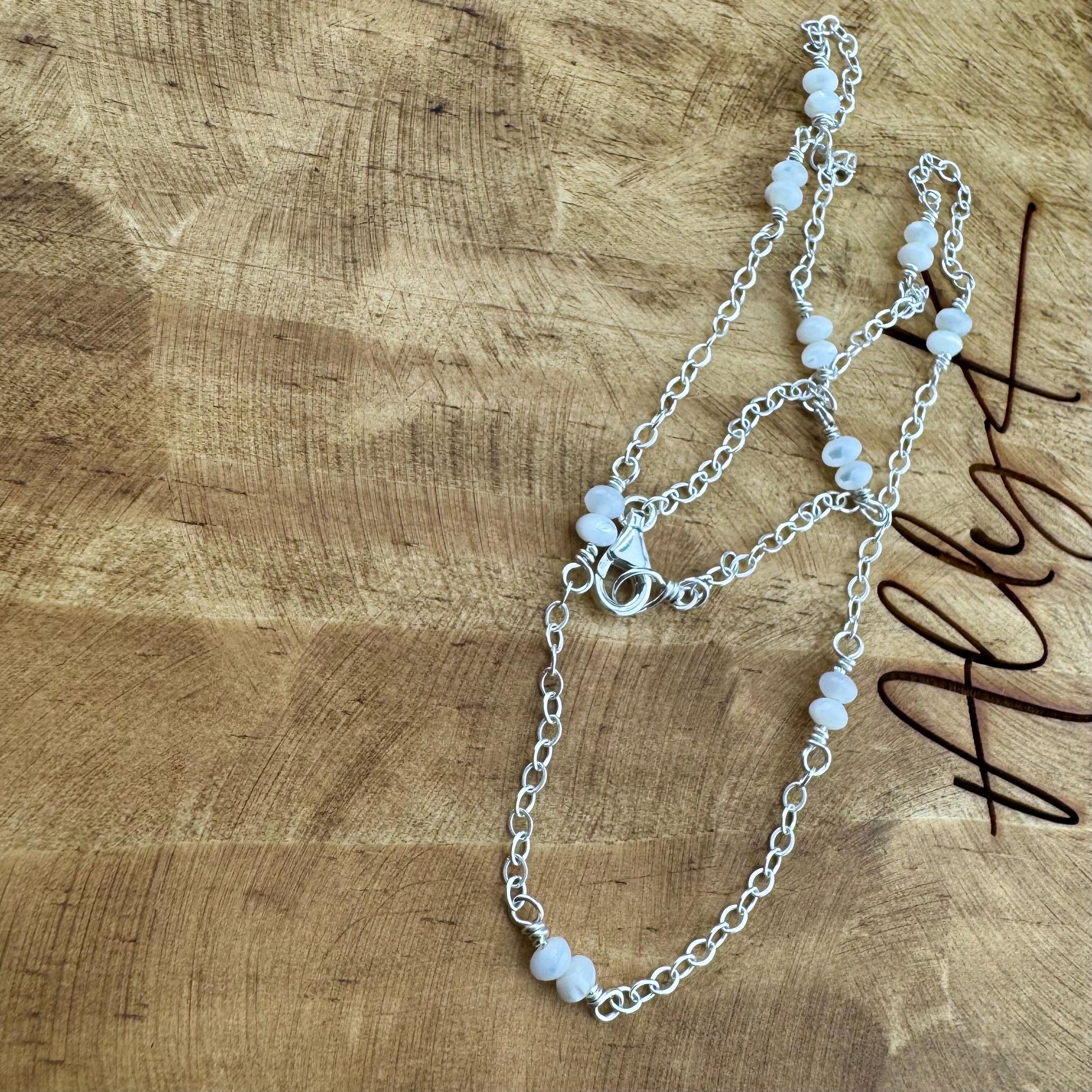 Sterling Silver Cable Chain with Mother of Pearl Spacer Necklace, Pearl Jewelry, Unique Gemstone Necklace