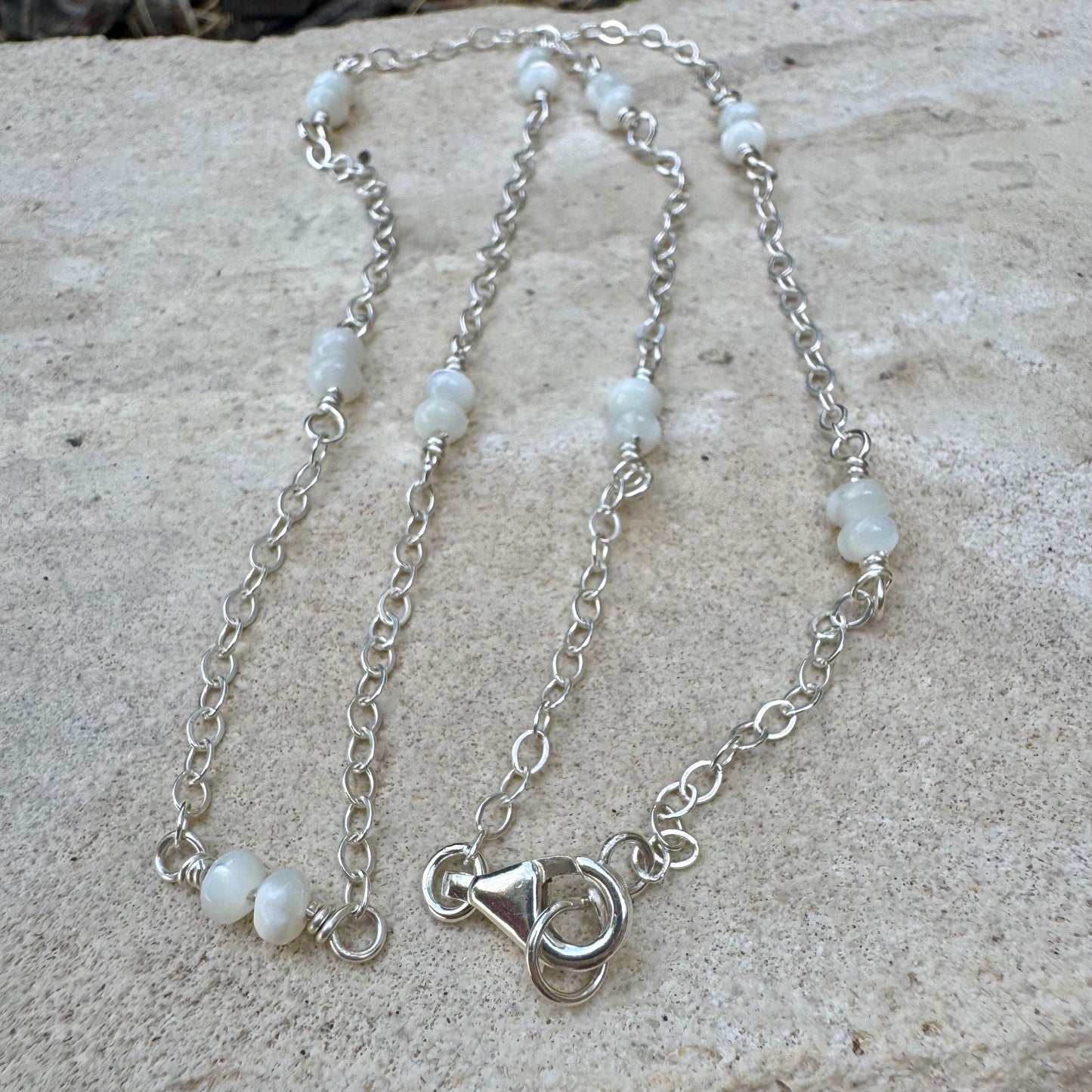 Sterling Silver Cable Chain with Mother of Pearl Spacer Necklace, Pearl Jewelry, Unique Gemstone Necklace