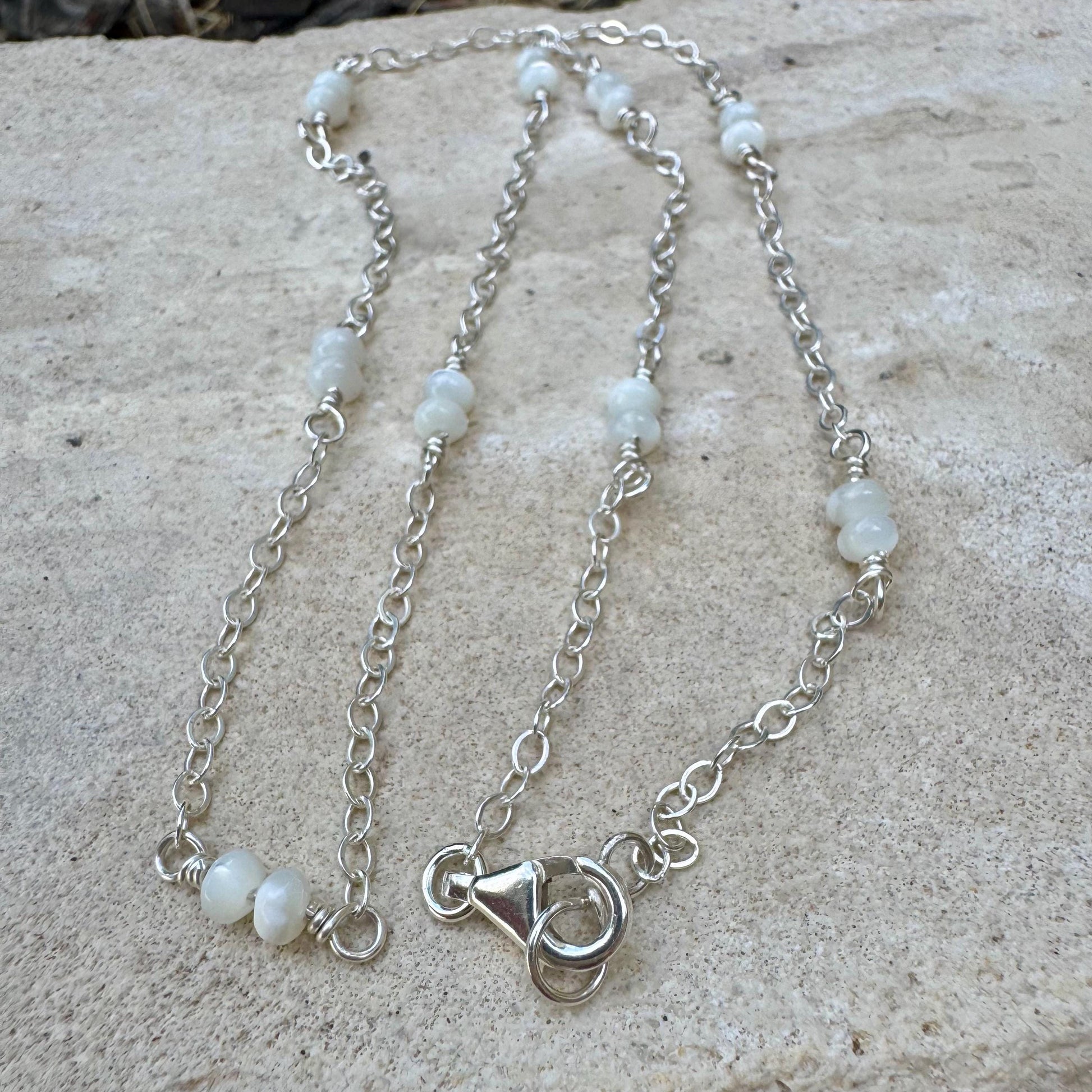 Sterling Silver Cable Chain with Mother of Pearl Spacer Necklace, Pearl Jewelry, Unique Gemstone Necklace