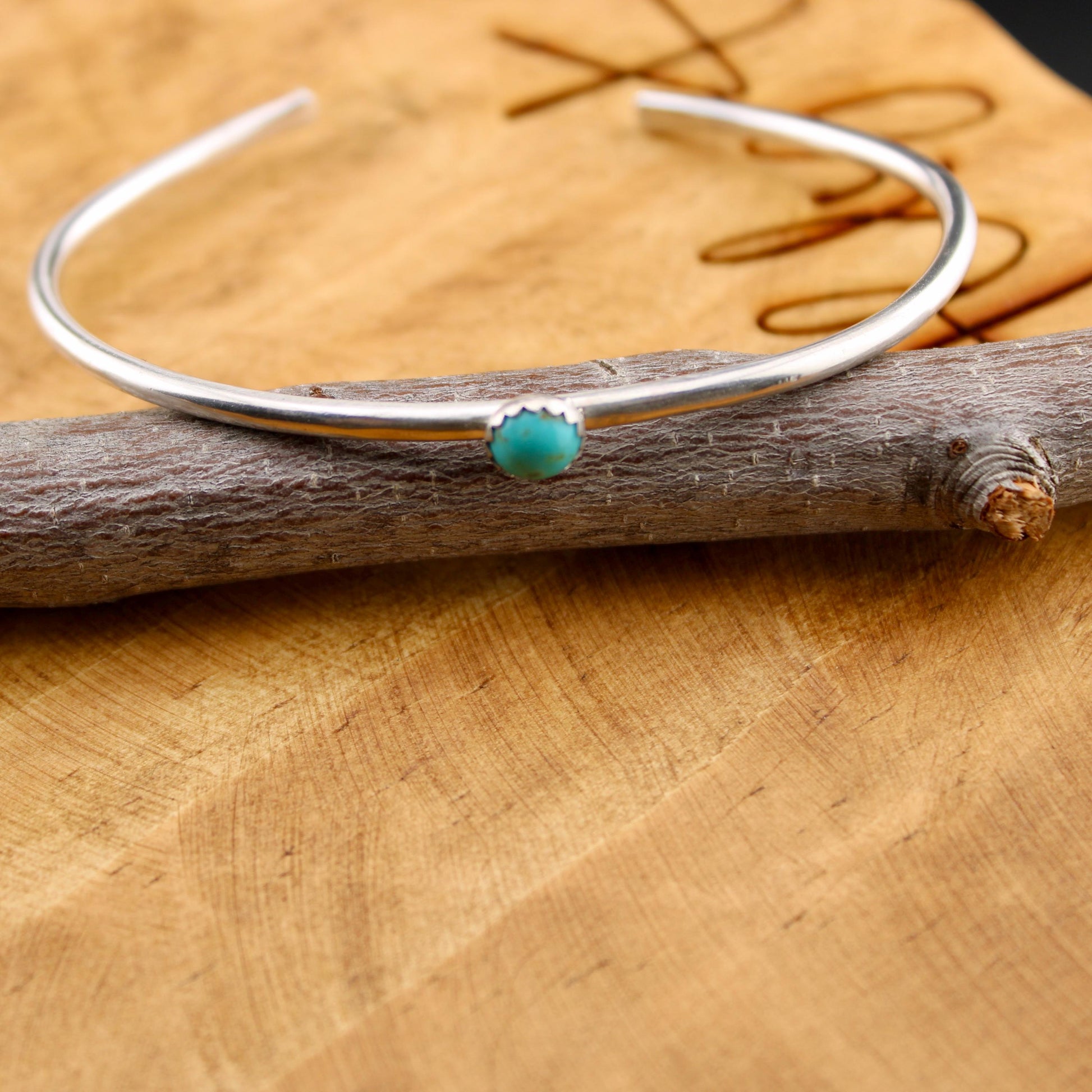 Sterling Silver Dainty Turquoise Bracelet - Handmade Adjustable Cuff Jewelry