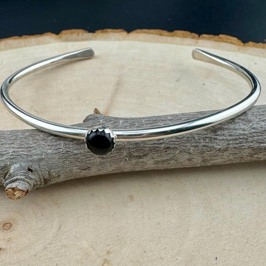 Sterling Silver Black Onyx Cuff Bracelet, Silver Jewelry, Adjustable Bracelet