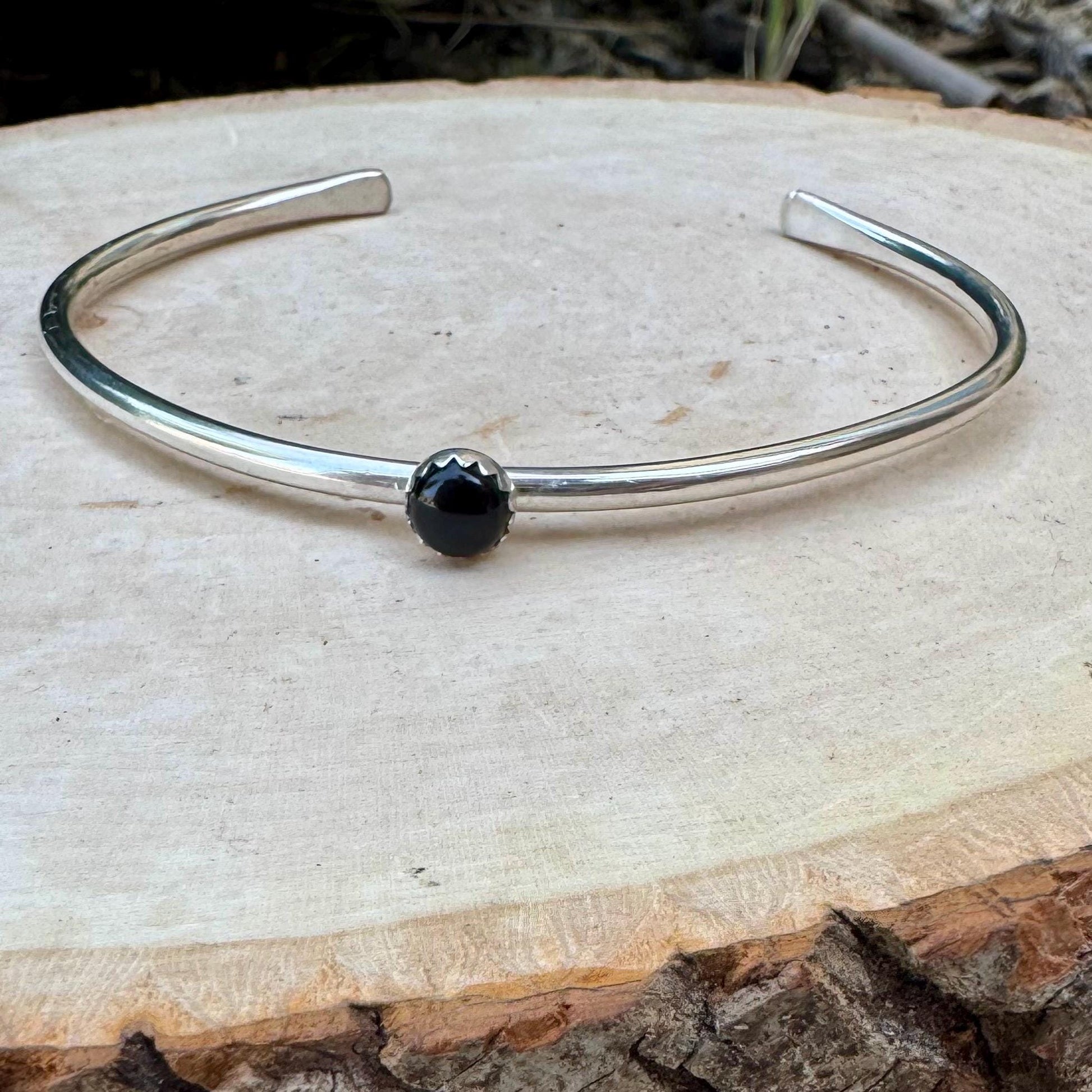 Sterling Silver Black Onyx Cuff Bracelet, Silver Jewelry, Adjustable Bracelet