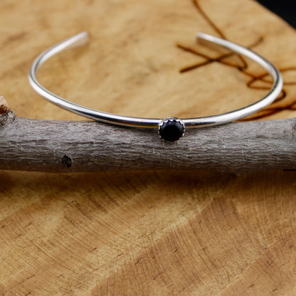 Sterling Silver Black Onyx Cuff Bracelet, Silver Jewelry, Adjustable Bracelet