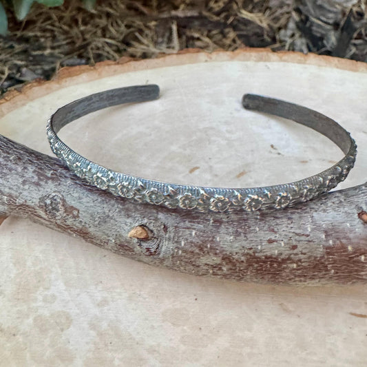 Sterling Silver Floral Bracelet, Nature Inspired Jewelry, Flower Cuff Bracelet