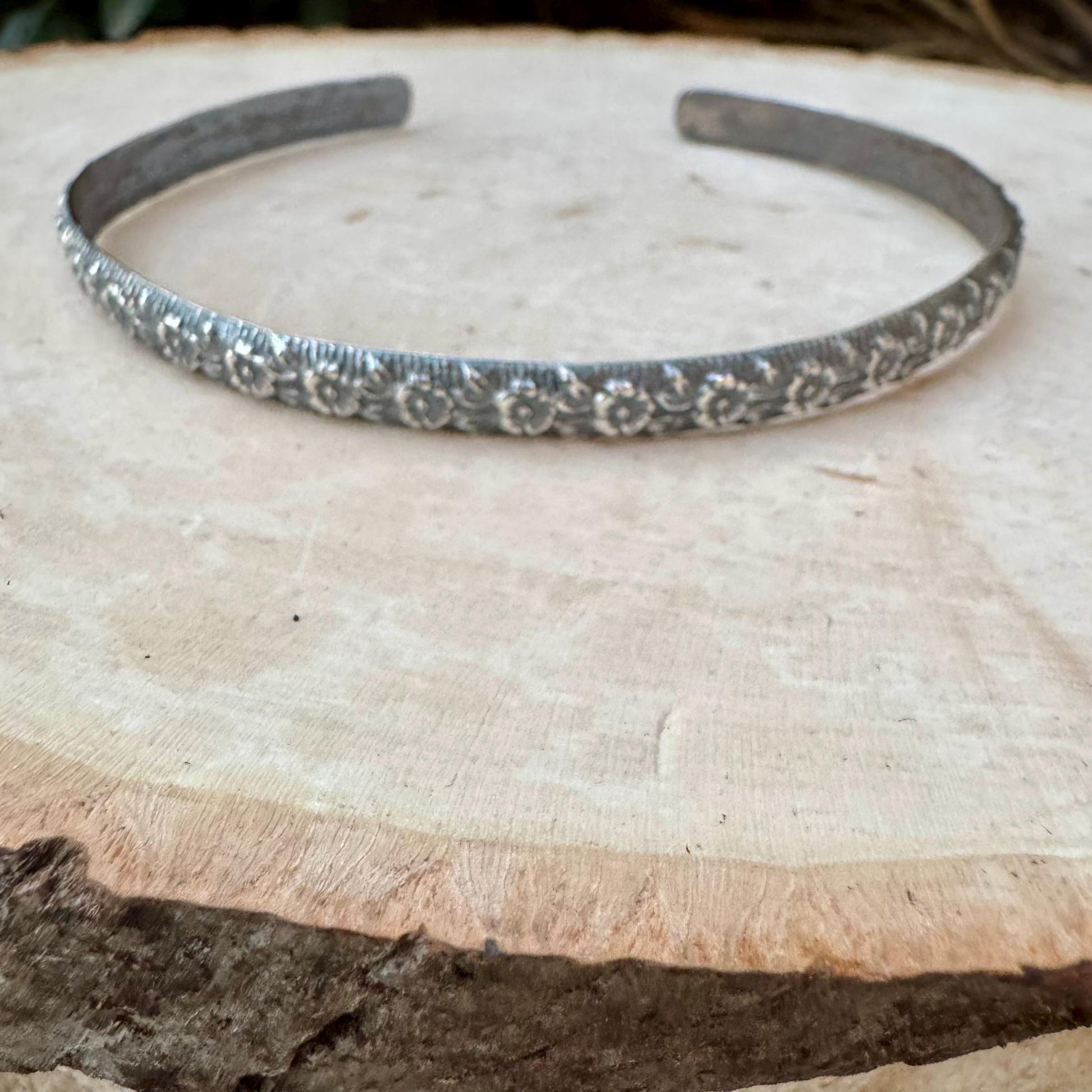 Sterling Silver Floral Bracelet, Nature Inspired Jewelry, Flower Cuff Bracelet