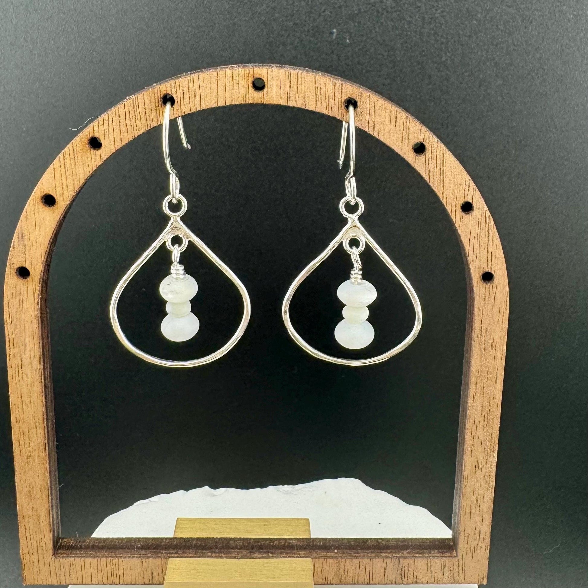 Teardrop Mother of Pearl Gemstone Earrings, Sterling Silver Dangle - Unique Gift For Her