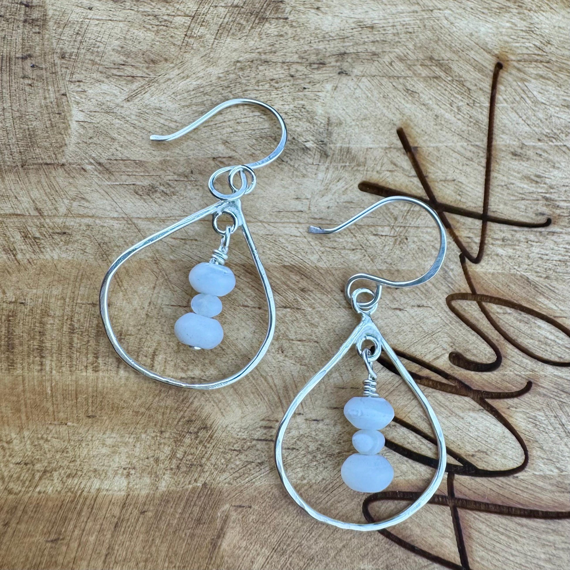 Teardrop Mother of Pearl Gemstone Earrings, Sterling Silver Dangle - Unique Gift For Her