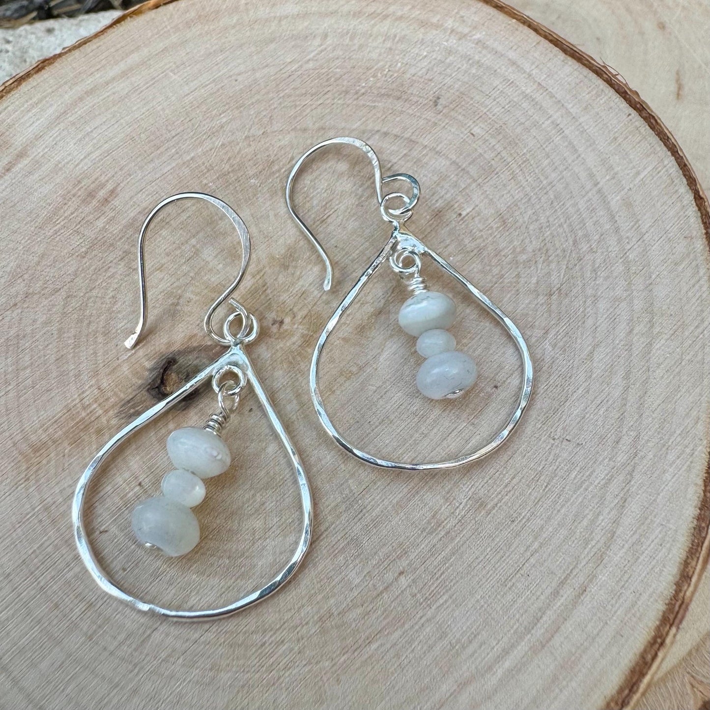 Teardrop Mother of Pearl Gemstone Earrings, Sterling Silver Dangle - Unique Gift For Her