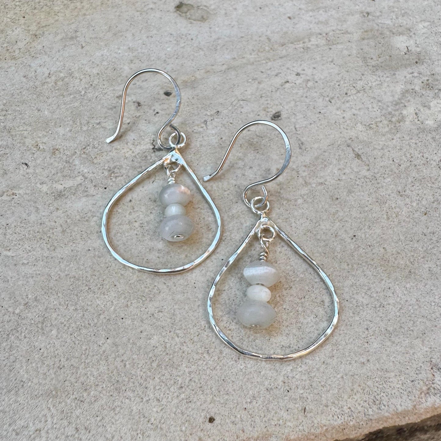 Teardrop Mother of Pearl Gemstone Earrings, Sterling Silver Dangle - Unique Gift For Her