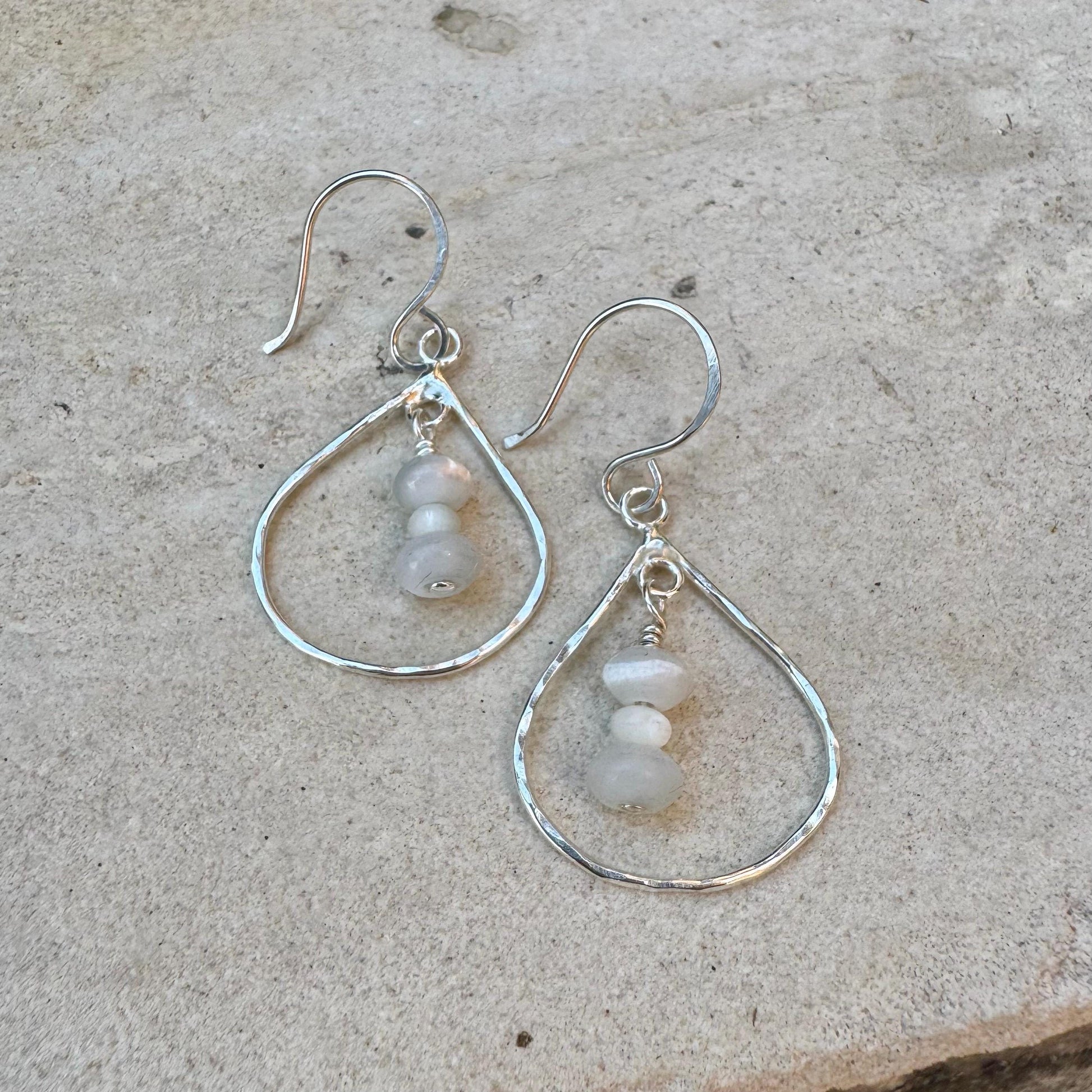 Teardrop Mother of Pearl Gemstone Earrings, Sterling Silver Dangle - Unique Gift For Her