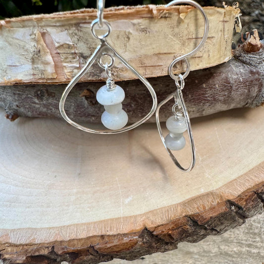 Teardrop Mother of Pearl Gemstone Earrings, Sterling Silver Dangle - Unique Gift For Her