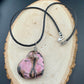 Pink Rhodonite Heart Pendant Leather Necklace - Handcrafted Natural Stone Jewelry