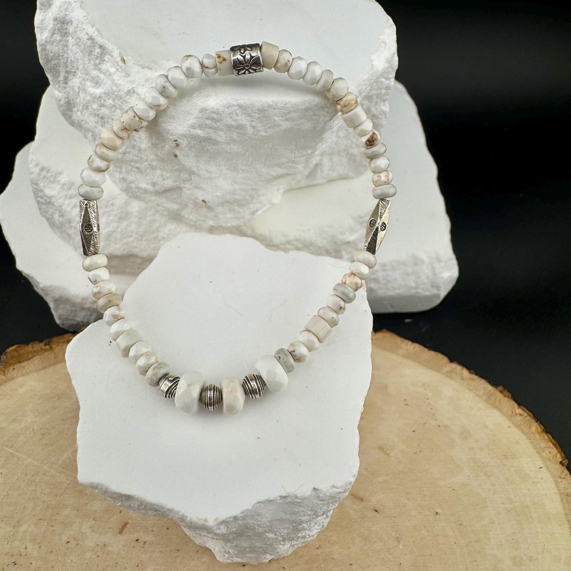 Stretch White Turquoise Bracelet - Sterling Silver Gemstone Jewelry