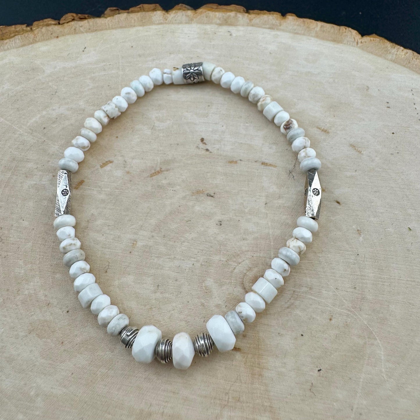 Stretch White Turquoise Bracelet - Sterling Silver Gemstone Jewelry