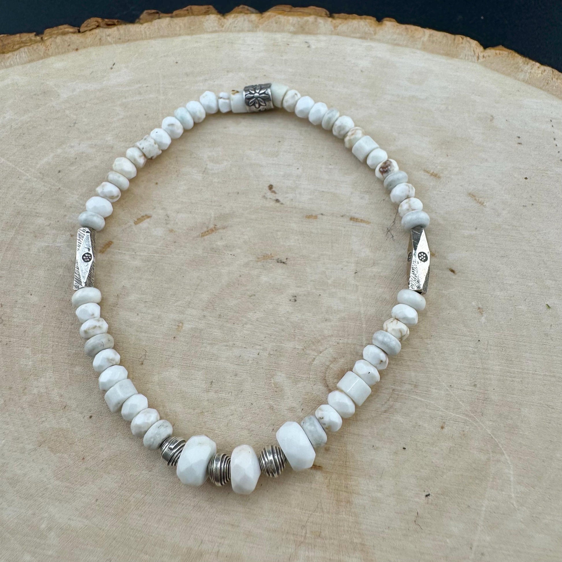Stretch White Turquoise Bracelet - Sterling Silver Gemstone Jewelry