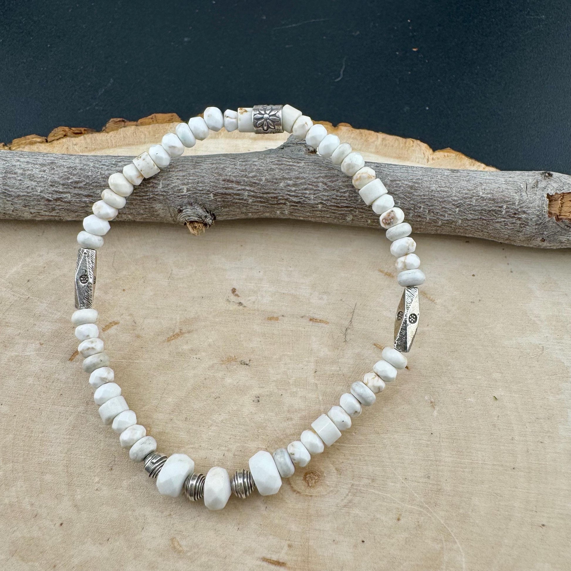 Stretch White Turquoise Bracelet - Sterling Silver Gemstone Jewelry
