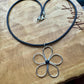 Handmade Sterling Silver Flower Black OnyxPendant on Genuine Leather Necklace