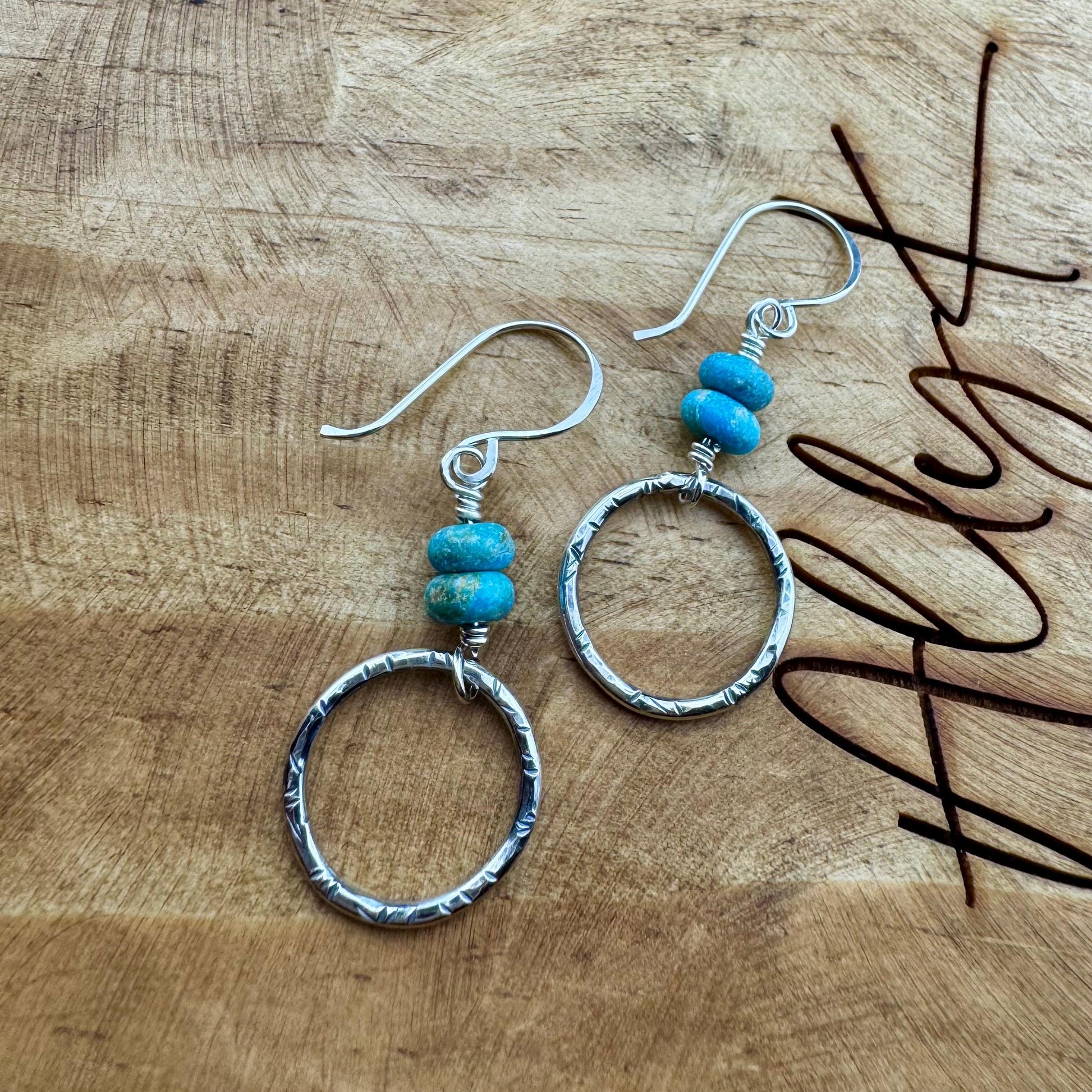 Kingman Turquoise Sterling Silver Earrings - Handmade Artisan Earrings