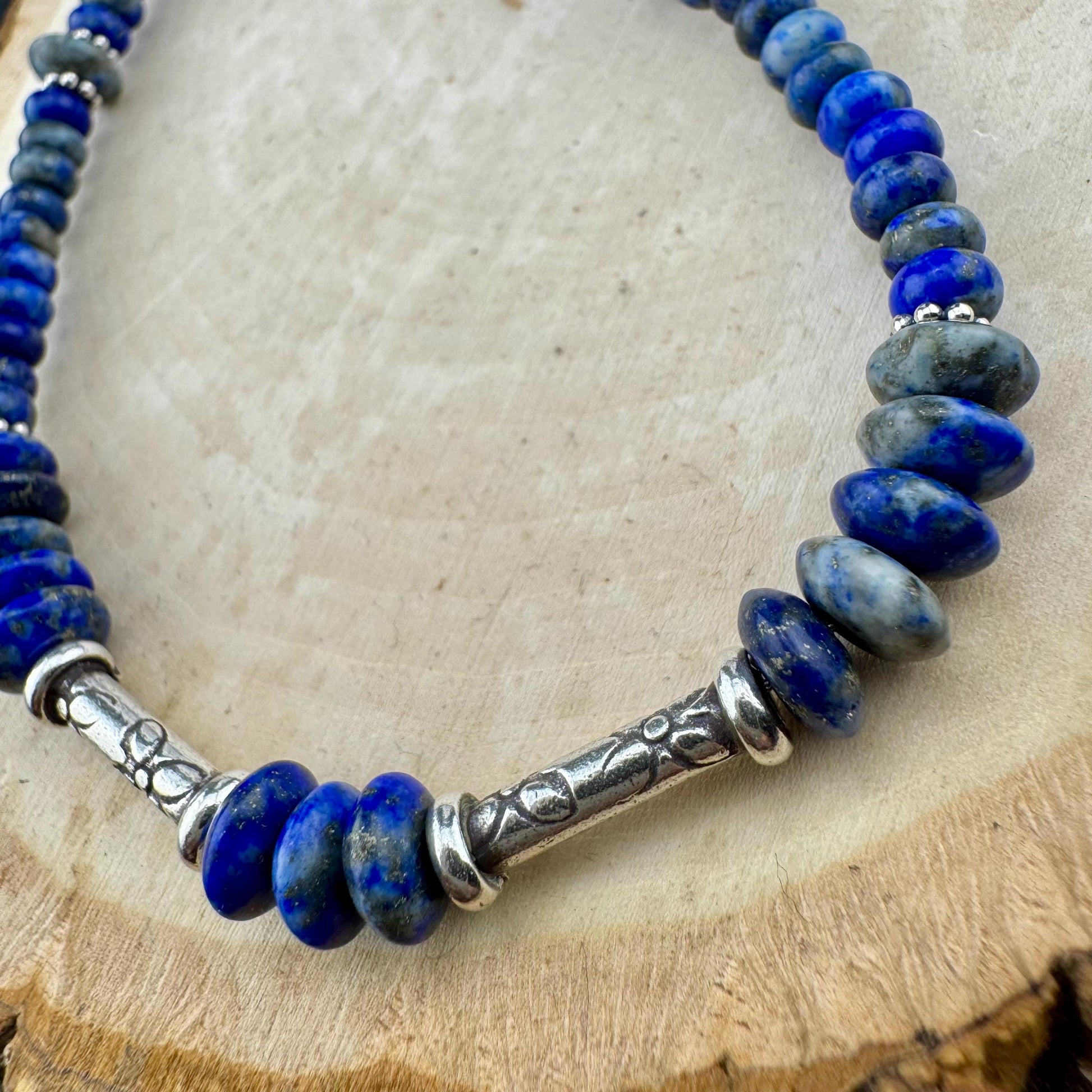 Lapis Lazuli Gemstone Sterling Silver Choker Necklace - Blue Gemstone Jewelry